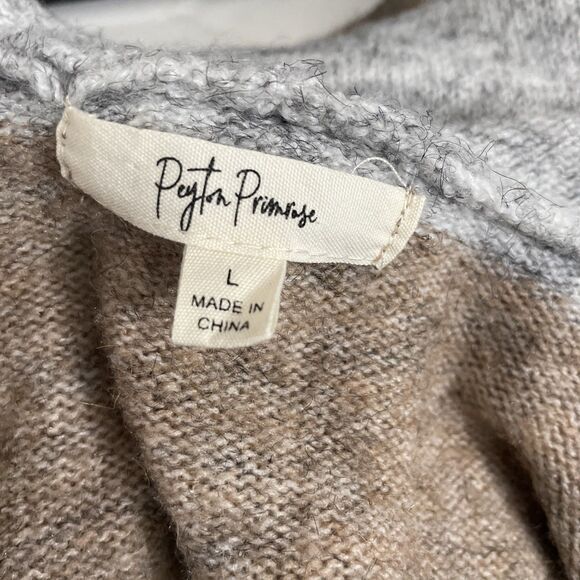 Peyton Primrose Striped Hoodie Sweater Cozy Knit Cardigan, Size Large Brown - Picture 3 of 11